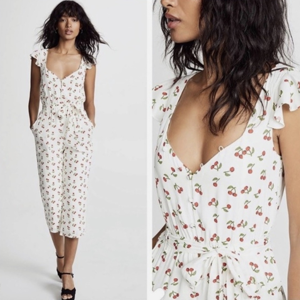 For Love And Lemons White Cherry Jumpsuit
